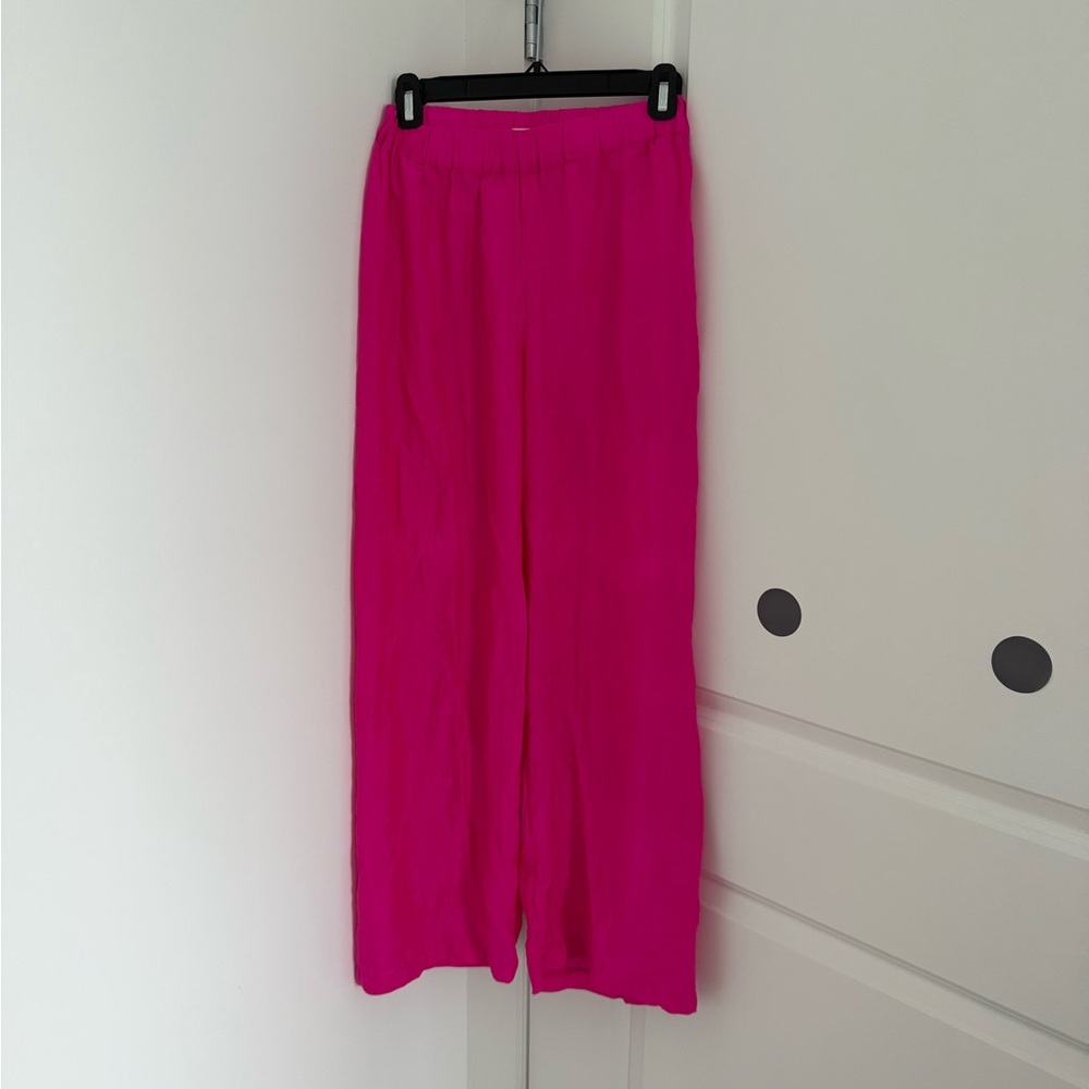 Vibrant Pink Wide Leg Silk Pants